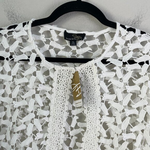 NEW $86 Suzanne Betro Womens XL Ivory Lace Cardigan Open Knit Top - Picture 15 of 16